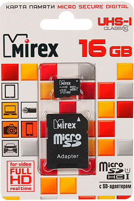 Карта памяти MicroSDHC Mirex 16 GB UHS-I